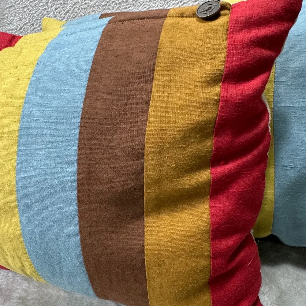 Pier 1 Embroidered Floral Lumbar Throw Pillows Set of 2 Striped Reversible Retro